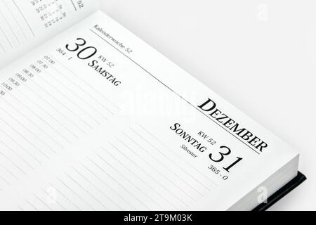 Deutscher Kalender 2023 e Datum 31. Dezember Silvester Sonntag Foto Stock
