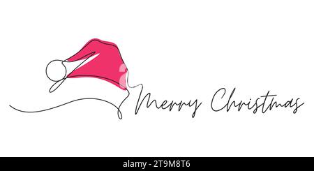 merry christmas banner con cappello di babbo natale a una linea minimalista Illustrazione Vettoriale