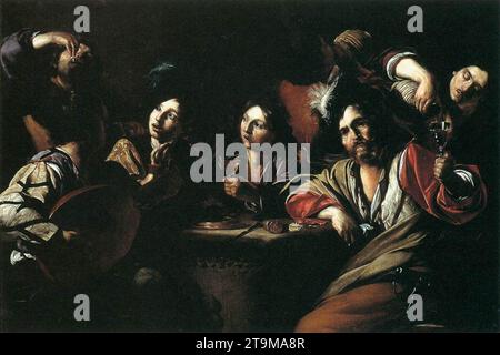 Scena di taverna con un liuto giocatore c. 1621 di Bartolomeo Manfredi Foto Stock