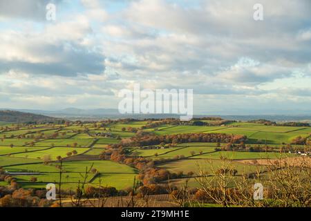 Campagna dello Shropshire dal punto panoramico di Wenlock Edge Foto Stock