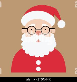 Simpatico Cartoon Babbo Natale in abito rosso con occhiali su sfondo isolato Illustrazione Vettoriale