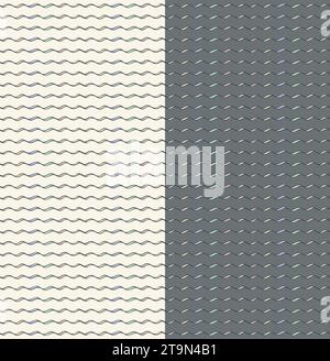 Linea ondulata tracciata motivi senza cuciture Set di 2, pennellate disegnate a mano, tavolozza di colori pastello primaverili. Sfondo grigio o bianco, vettore Illustrazione Vettoriale