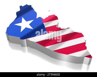 Liberia - confini nazionali e bandiera - illustrazione 3D. Foto Stock