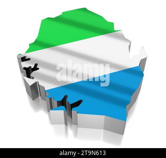 Sierra Leone - confini nazionali e bandiera - illustrazione 3D. Foto Stock