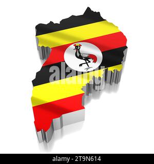 Uganda - confini nazionali e bandiera - illustrazione 3D. Foto Stock