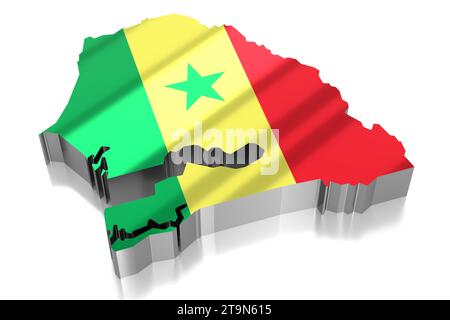 Senegal - confini nazionali e bandiera - illustrazione 3D. Foto Stock