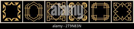 Set vettoriale di fotogrammi d'oro geometrici Art Deco. Illustrazione Vettoriale