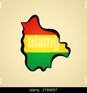 Mappa della Bolivia con bandiera e contorno nero. Illustrazione Vettoriale