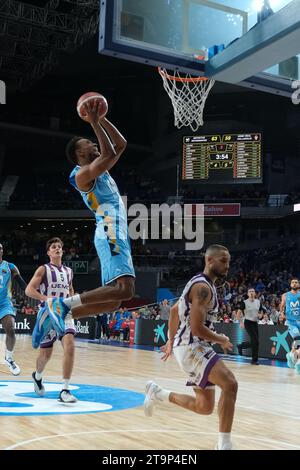 Madrid, Spagna. 26 novembre 2023. Giocatore di Movistar Estudiantes visto in azione durante il LEB Oro match tra Movistar Estudiantes e Valladolid al WiZink Center. 15 ottobre 2023 Spagna (foto di Oscar Gonzalez/Sipa USA) (foto di Oscar Gonzalez/Sipa USA) credito: SIPA USA/Alamy Live News Foto Stock