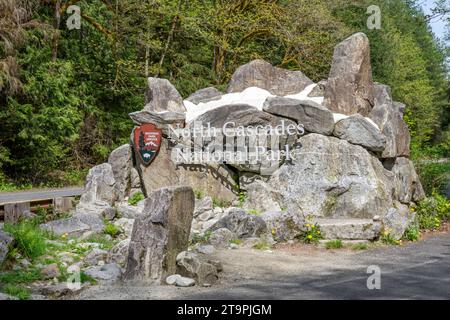 North Cascades National Park, Washington, USA. Cartello d'ingresso al parco Foto Stock