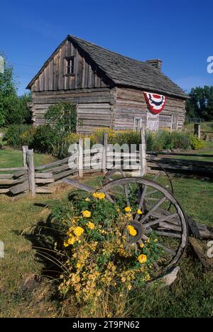 Chandler Cabin nel 1880's Park, Haines, Elkhorn National Scenic Byway, Oregon Foto Stock