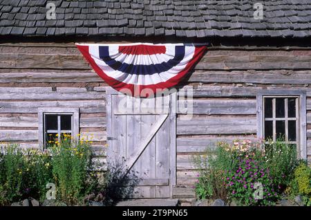 Chandler Cabin nel 1880's Park, Haines, Elkhorn National Scenic Byway, Oregon Foto Stock