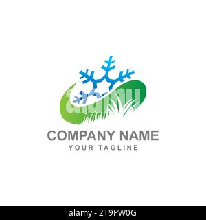 Fiocco di neve e erba per le stagioni, design del logo bussiness.EPS 10 Illustrazione Vettoriale