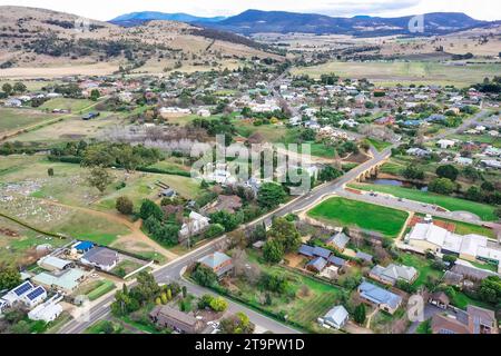 Vista aerea dello storico villaggio di Richmond vicino a Hobart in Tasmania, Australia Foto Stock