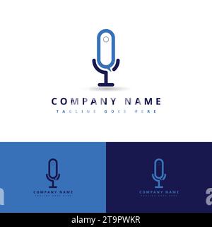 Icona podcast o Logo Design. Microfono in stile Line Art. Logo vettoriale, semplice e moderno per il tuo podcast. Illustrazione Vettoriale