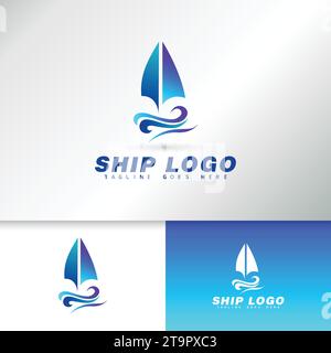 Logo della nave, icona della barca a vela nautica Design vettoriale, modello di progettazione del logo creativo della nave. Illustrazione Vettoriale