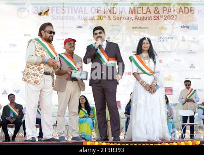 Fremont, CA - 20 agosto 2023: Discorso del Consolato generale dell'India al FOG Festival. Una celebrazione annuale del patrimonio e della cultura indiana per gli enti Foto Stock