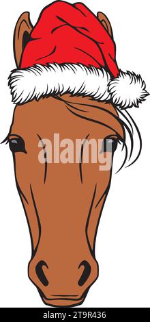 Testa di cavallo di Natale con colore Santa Hat. Illustrazione vettoriale. Illustrazione Vettoriale