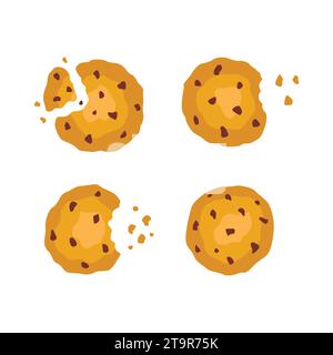 Cookie con l'icona set di cartoni animati vettoriali briciole. Biscotto per illustrazione vettoriale su sfondo bianco. Illustrazione Vettoriale