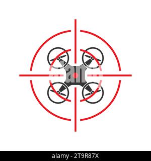 Icona a forma di mirino con un drone. Il drone viene abbattuto dalla pistola. Illustrazione vettoriale Illustrazione Vettoriale