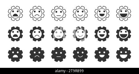 Ingranaggio con set di icone di emozione nominale. Illustrazione vettoriale Illustrazione Vettoriale