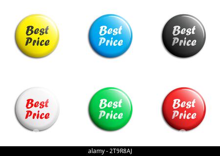 Set di pulsanti o badge lucidi con l'iscrizione: Prezzo migliore. Illustrazione del vettore piatto. Illustrazione Vettoriale
