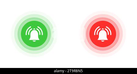 Icone della campana a forma di cerchio verde e rosso. Illustrazione del vettore piatto. Illustrazione Vettoriale