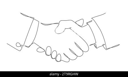 Handshake disegno di una linea isolato su sfondo bianco Illustrazione Vettoriale