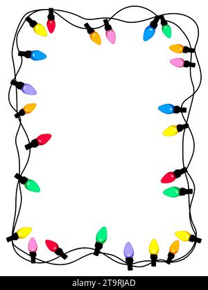 Luci di Natale bordo, cornice a corda per lampadine di Natale. Illustrazione Vettoriale