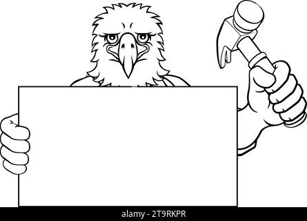 Martello Aquila Cartoon Mascotte Handyman Carpenter Illustrazione Vettoriale