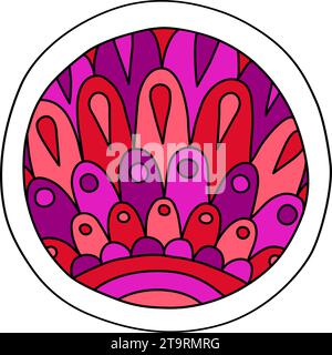 Pagina colorata rotonda riempita di motivi di doodle disegnati a mano in un cerchio, isolato su sfondo bianco. Illustrazione vettoriale Illustrazione Vettoriale