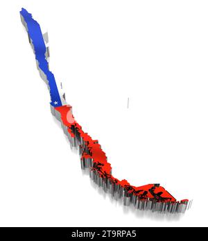 Cile - confini nazionali e bandiera - illustrazione 3D. Foto Stock