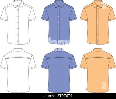 Camicia resort uomo a maniche corte, disegno tecnico piatto, disegno vettoriale, disegno modello modello Illustrazione Vettoriale