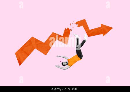 Immagine pin up poster collage di Falling Man Guy da Destroyed Arrow Rise Up bankrupt Concept Foto Stock