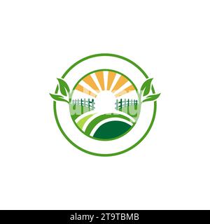 Logo giardino con terra verde e recinzione bianca - Vector Illustrator.EPS 10 Illustrazione Vettoriale