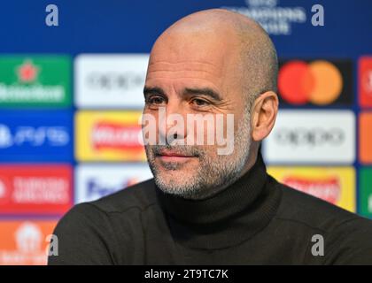 Manchester, Inghilterra, 27 novembre 2023. Il manager del Manchester City Pep Guardiola parla con la stampa, durante la conferenza stampa Manchester City UEFA Champions League V RB Lipsia (Credit Image: ©Cody Froggatt/Alamy Live News) Foto Stock