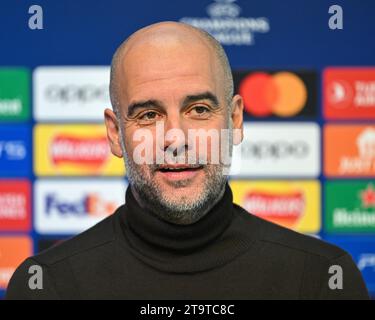 Manchester, Inghilterra, 27 novembre 2023. Il manager del Manchester City Pep Guardiola parla con la stampa, durante la conferenza stampa Manchester City UEFA Champions League V RB Lipsia (Credit Image: ©Cody Froggatt/Alamy Live News) Foto Stock