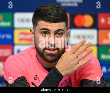 Manchester, Inghilterra, 27 novembre 2023. Joško Gvardiol #24 di Manchester City parla con la stampa, durante la conferenza stampa Manchester City UEFA Champions League V RB Leipzig (Credit Image: ©Cody Froggatt/Alamy Live News) Foto Stock