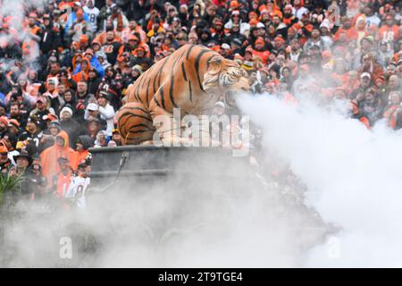 Cincinnati, Ohio, USA. 26 novembre 2023. 26 novembre 2023 statua di Cincinnati Bengal durante Pittsburgh Steelers contro Cincinnati Bengals a Cincinnati, OHIO. Jake Mysliwczyk/AMG Media (immagine di credito: © Jake Mysliwczyk/BMR via ZUMA Press Wire) SOLO USO EDITORIALE! Non per USO commerciale! Foto Stock
