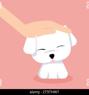 Accarezzare le mani un simpatico cucciolo maltese bianco. Cartoon Vector Illustrazione Vettoriale