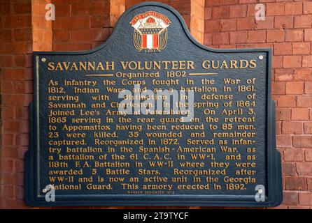 Marcatore della Savannah Volunteer Guards a Savannah, Georgia Foto Stock