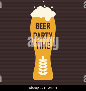 Bicchiere con birra e testo in inglese. Festa della birra, poster. Sfondo colorato. Sfondo con bevanda. Volantino per la tazza di birra Illustrazione Vettoriale