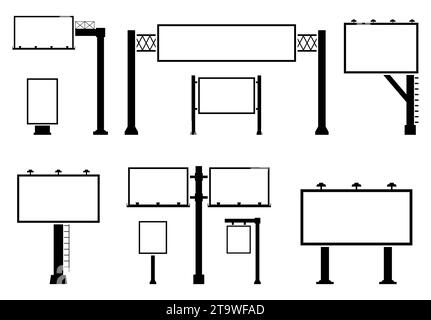Icona Set vuota Affissioni. Cartellone vuoto isolato su sfondo bianco. Banner vuoto per esterni in città, grande formato per i media pubblicitari. Esterno Illustrazione Vettoriale