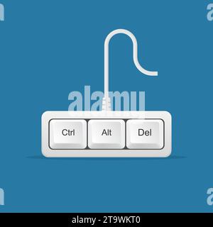 Tasti Ctrl, Alt, Canc isolati sullo sfondo. Pulsanti per risolvere il problema di blocco del computer. Collegamento per riavviare il computer. Illustrazione vettoriale. Illustrazione Vettoriale