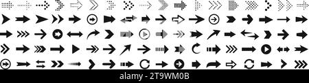 Frecce impostate. Raccolta di icone freccia. Impostare frecce o web design diverse. Stile freccia piatta isolato su sfondo trasparente - vettore di stock. Illustrazione Vettoriale
