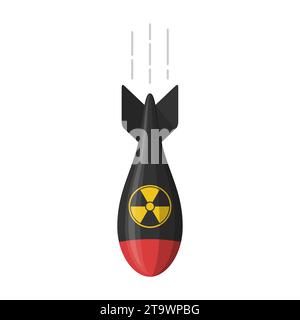 Bomba nucleare isolata su sfondo bianco. Bomba atomica a razzo. Bomba, esercito Mmissile. Illustrazione del vettore di radiazione nuke. Illustrazione Vettoriale