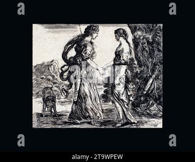 Giove e Callisto, da "il gioco della mitologia" (Jeu de la Mythologie) inciso da Stefano della bella (Firenze 1610-1664 Firenze) disegnato da Foto Stock