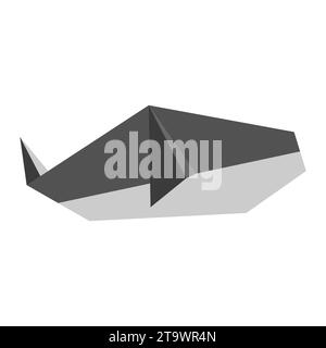 Carta Origami Whale in stile piatto isolato su bianco. Arte della piegatura della carta. Gru origami giapponese. Icona di carta giocattolo di balena. Cartoon geometrico Illustrazione Vettoriale
