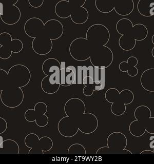 Le forme a trifoglio grigio marrone delineano un motivo senza cuciture su sfondo nero. Illustrazione Vettoriale