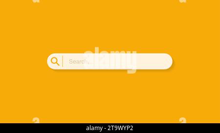 Elemento di design della barra di ricerca su sfondo arancione. Pulsante del browser per la progettazione di siti Web e interfacce utente. Modello modulo di ricerca. Informazioni sulla ricerca sul Web per la navigazione. Illustrazione Vettoriale